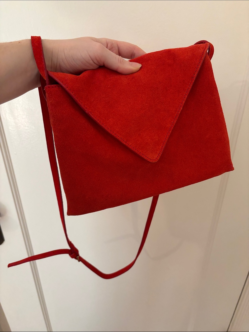 Red leather Suede Envelope Crossbody Bag